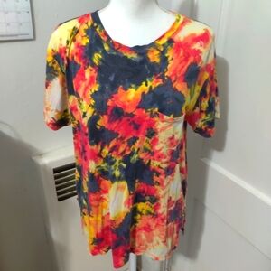 Ambiance Tie-Dye Short Sleeve Top - Red, Yellow, Black Size Large